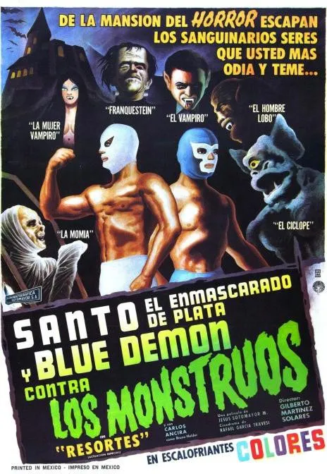 Plakat: Santo el enmascarado de plata y Blue Demon contra los monstruos